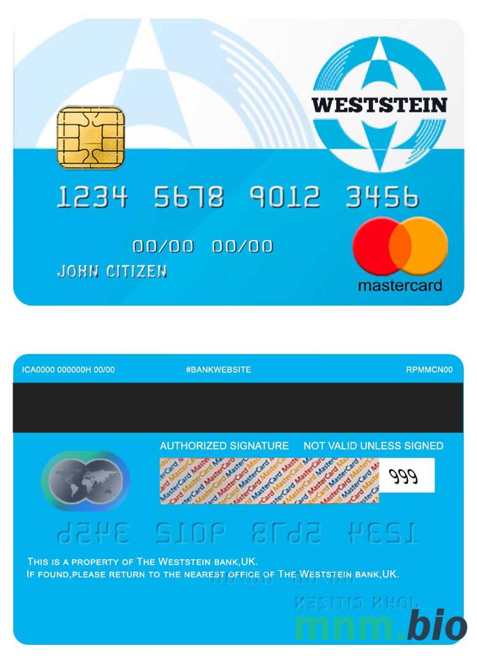 UK Weststein bank przykład karty mastercard w formacie PSD